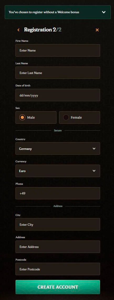 Registration form 2 step crownplay casino