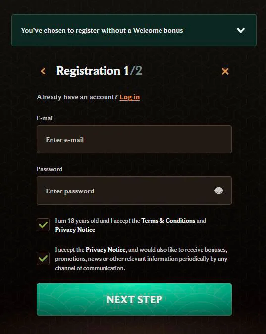 Registration form 1 step crownplay casino